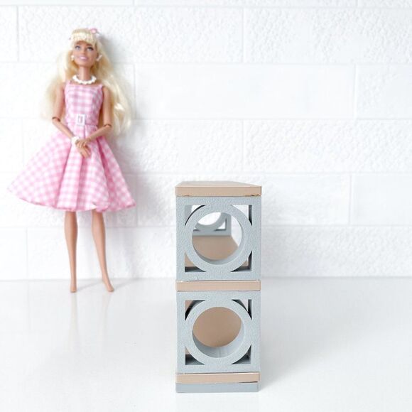 Miniature Mid-Century Modern Breeze Blocks Bookshelf Circle1:6 Scale Barbie - Picture 2 of 2